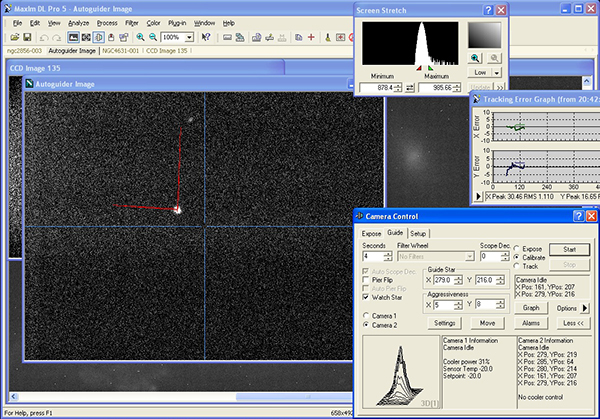 Maxim DL guiding calibration screen